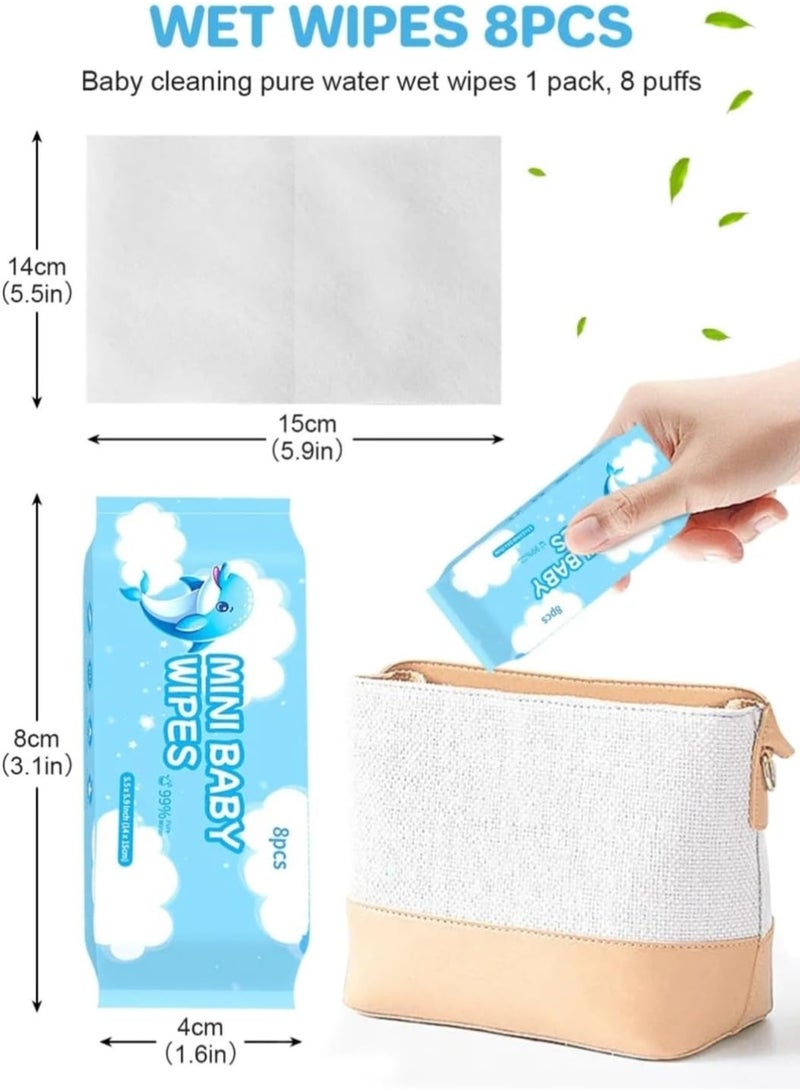 Baby Wet Wipes Mini – 8 Packs (8 Wipes Each), Individually Wrapped, 99% Pure Water, Hypoallergenic, Safe for Newborns, Travel-Friendly - Image 5